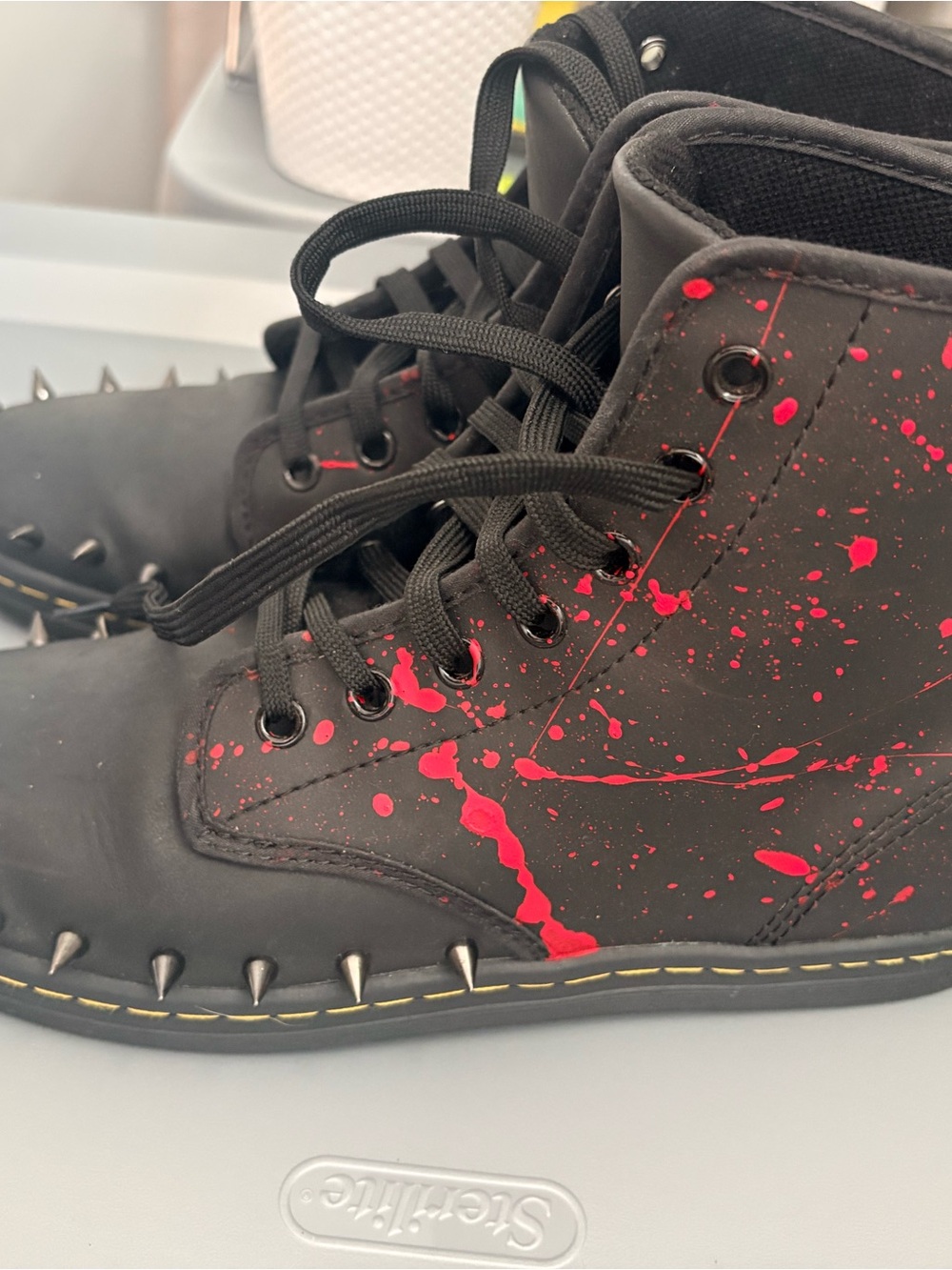 Custom Dr. Martens with Red Paint-Splatter and Spikes - Picture 9 of 10